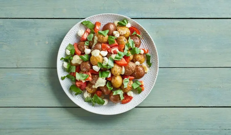 https://www.littlepotatoes.com/recipes/caprese-roasted-potatoes/ A beautiful colorful bowl of caprese roasted little potatoes.