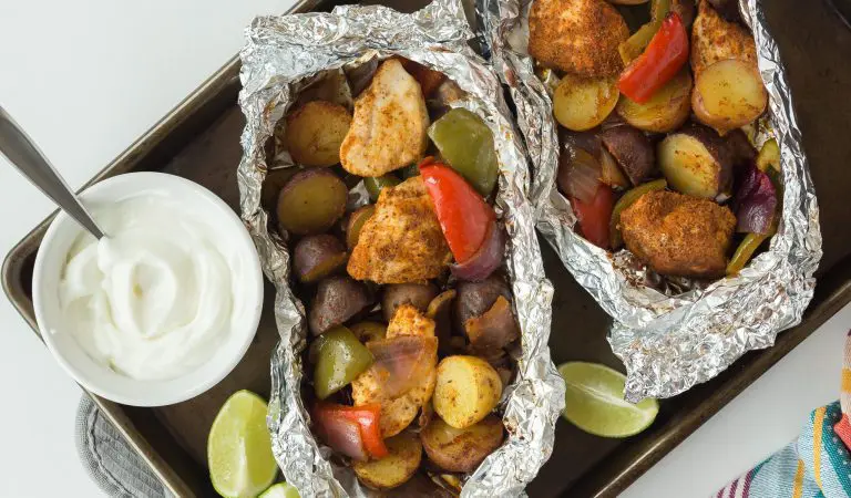 Chicken fajitas in foil packs.
