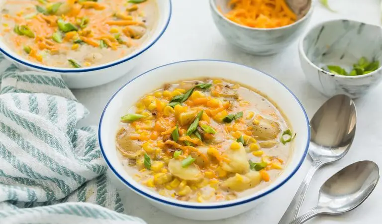 Bowls of Instant Pot Corn Chowder.