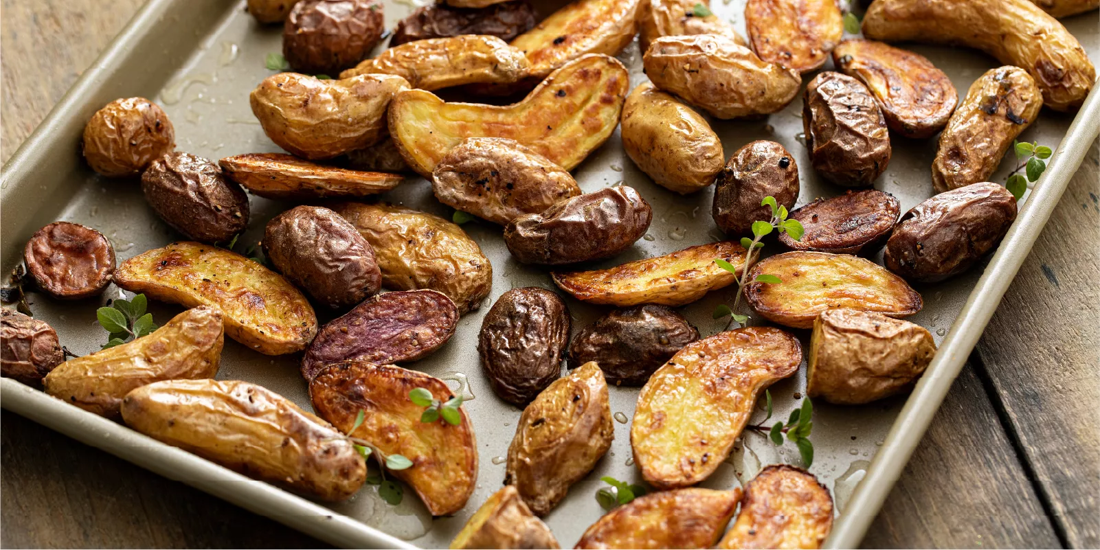 Air Fryer Fingerling Fries_Web Res A roasting tray of fingerling fries.