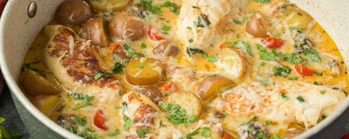 One pan Tuscan chicken and potato skillet.