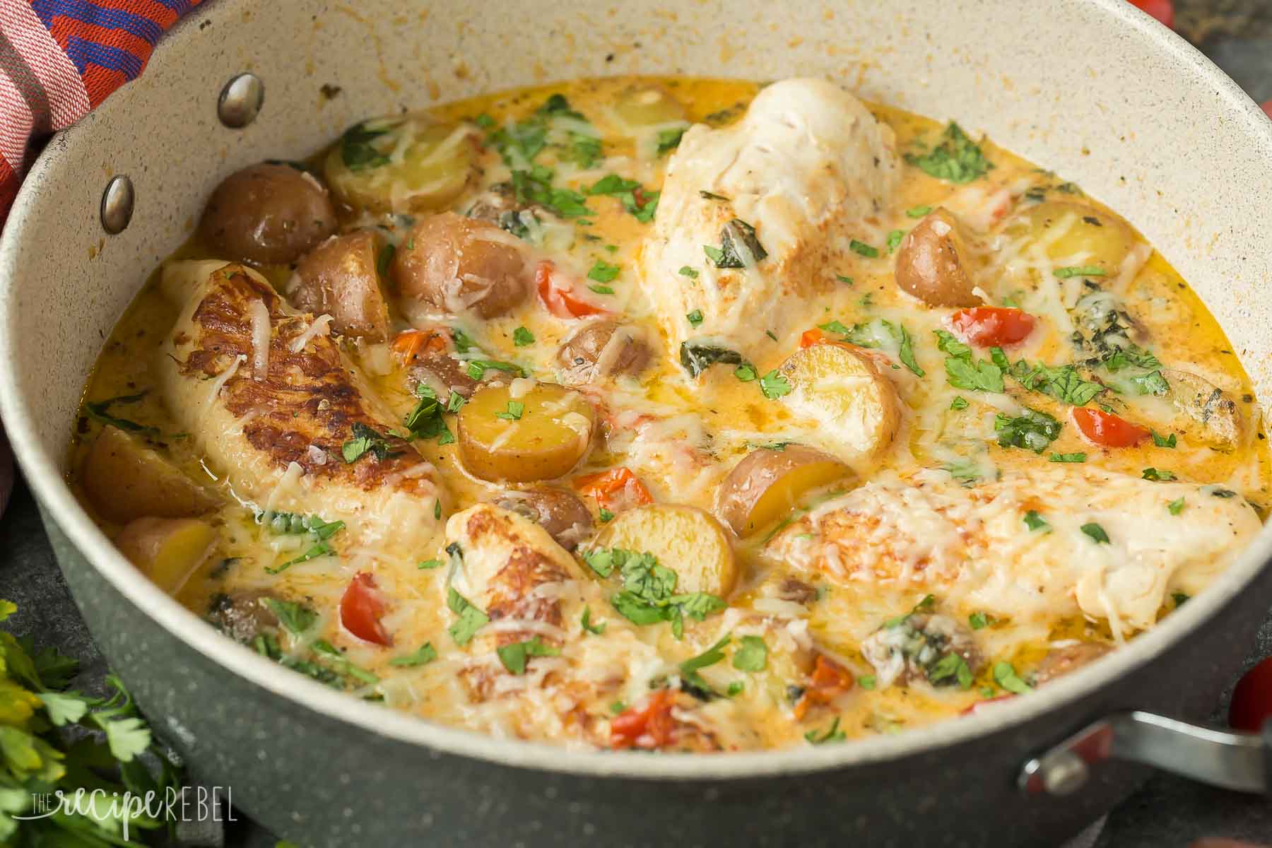 One pan Tuscan chicken and potato skillet.