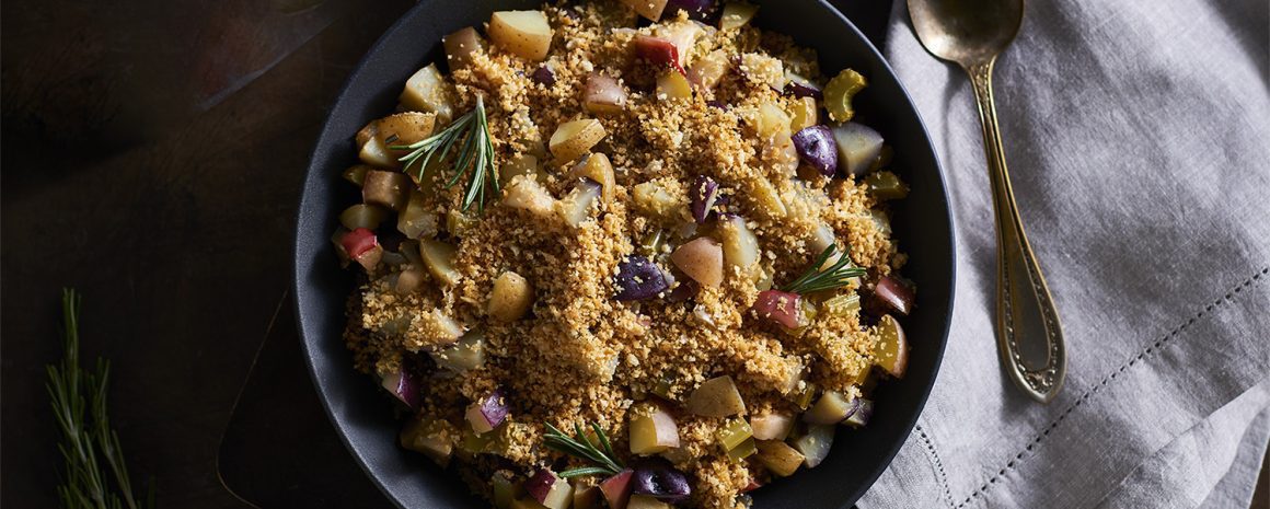 Potato stuffing in a bowl.