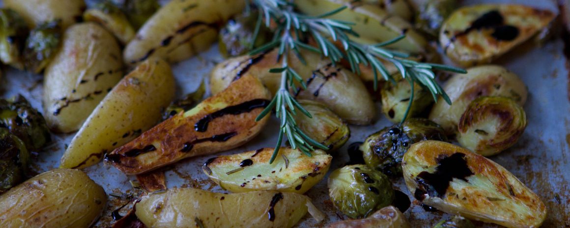 Balsamic roasted fingerling potatoes.