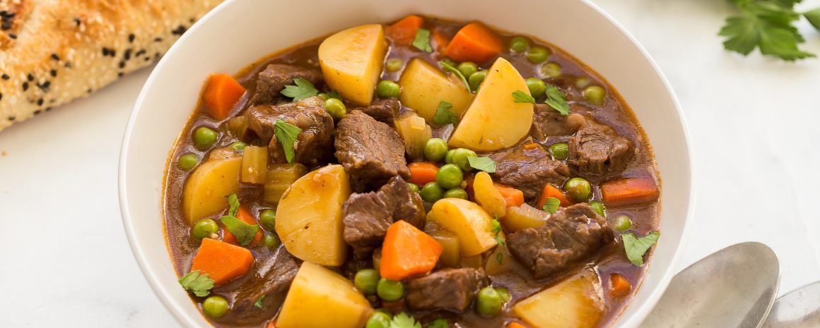 Classic delicious beef stew in a bowl