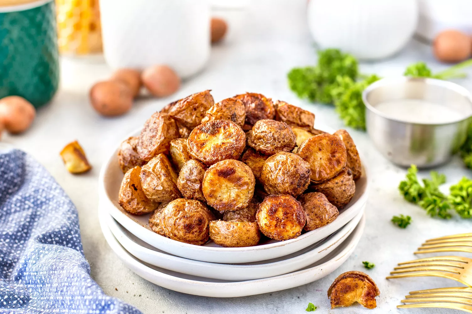 A bowl of Cajun-style roasted Little Potatoes