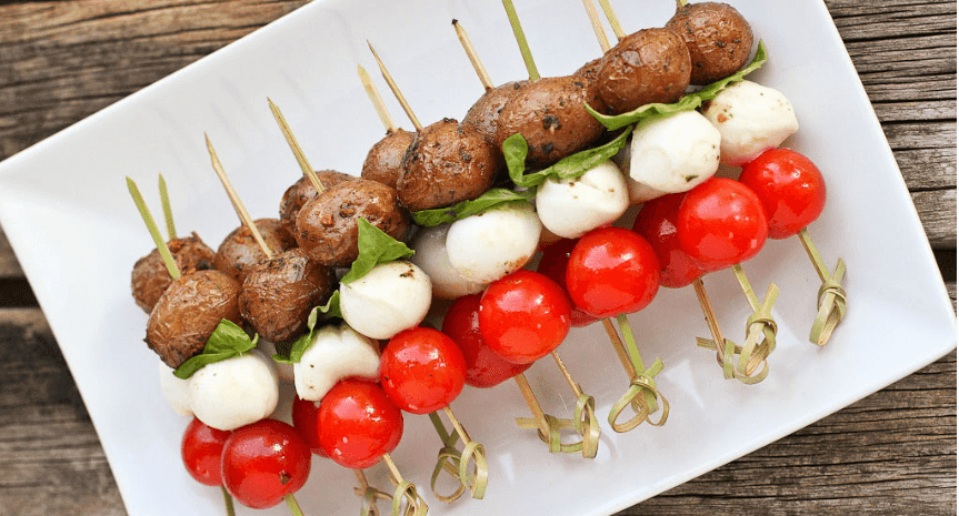 Caprese potato skewers.