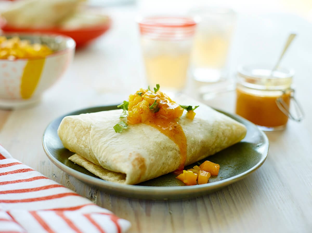 Caribbean Burritos with Chicken and Mango Chutney