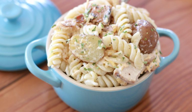 Chicken bacon Ranch potato pasta salad.