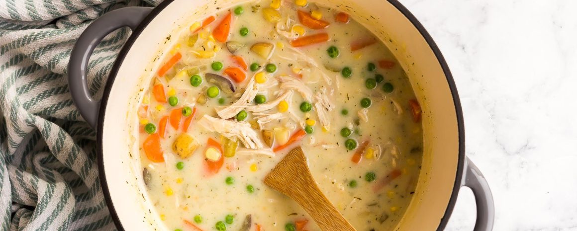 A bowl of chicken pot pie soup