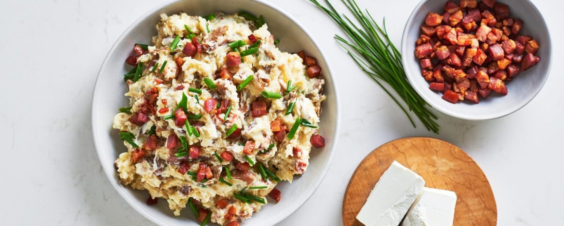 A lovely little bowl of cream cheese, chive, and pancetta mashed potatoes