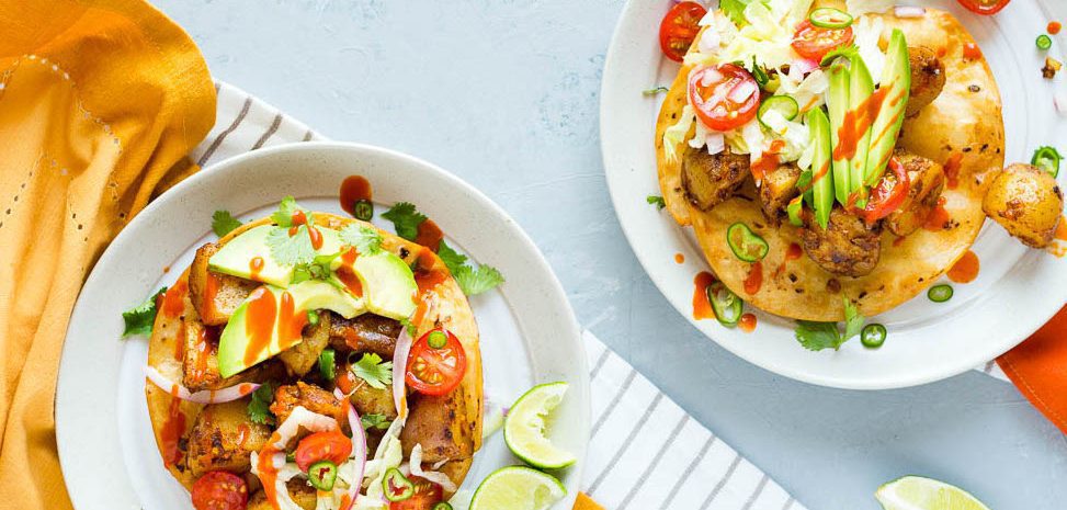 Easy vegan potato tostadas.