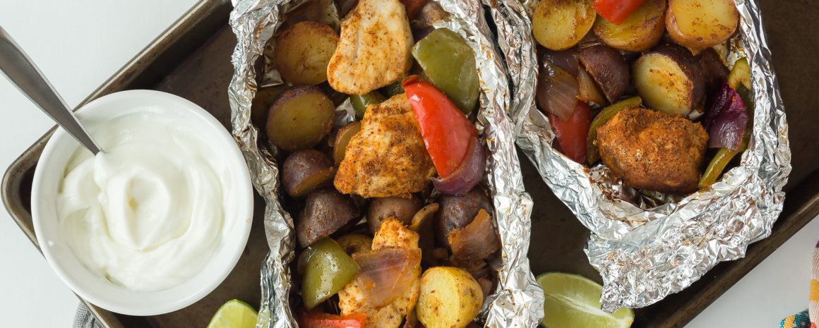 Chicken fajitas in foil packs.