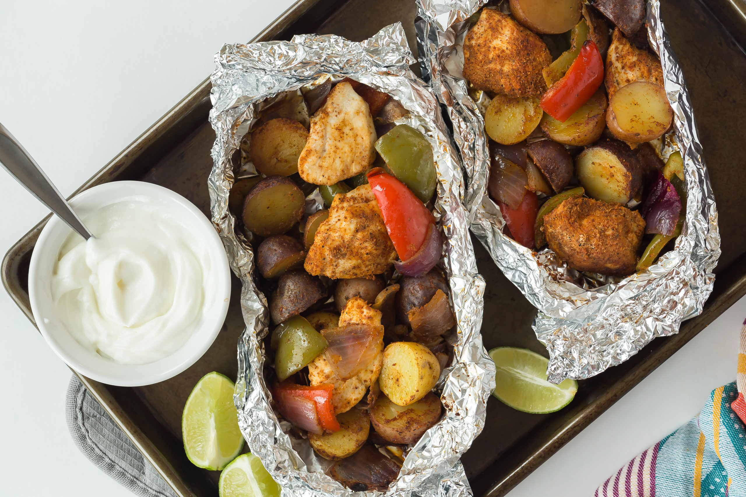 Chicken fajitas in foil packs.