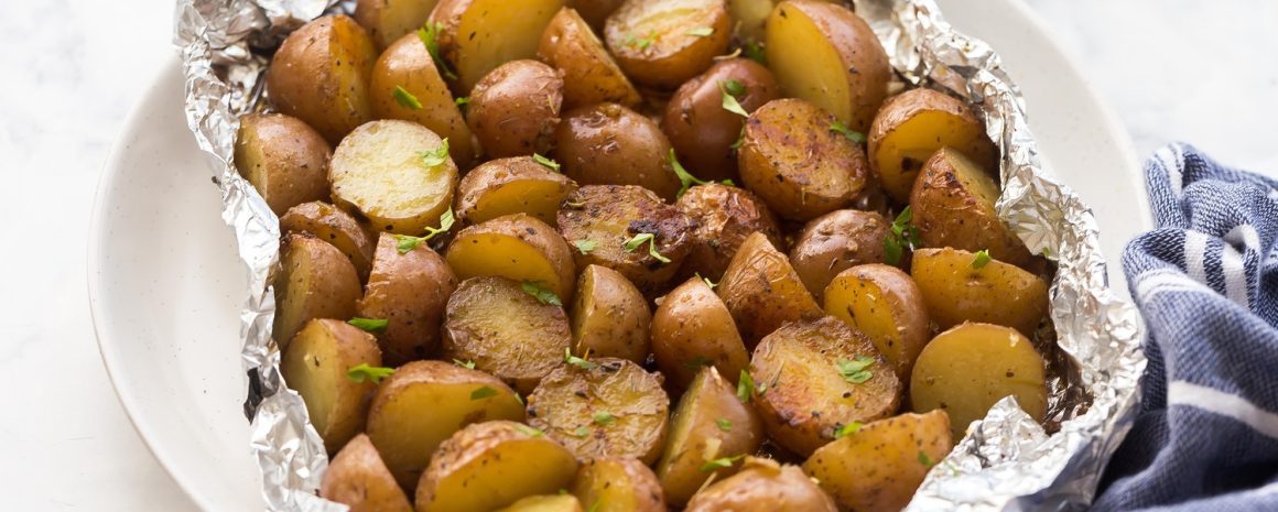 A foil pack filled with crispy on the outside, creamy on the inside delicious Little Potatoes