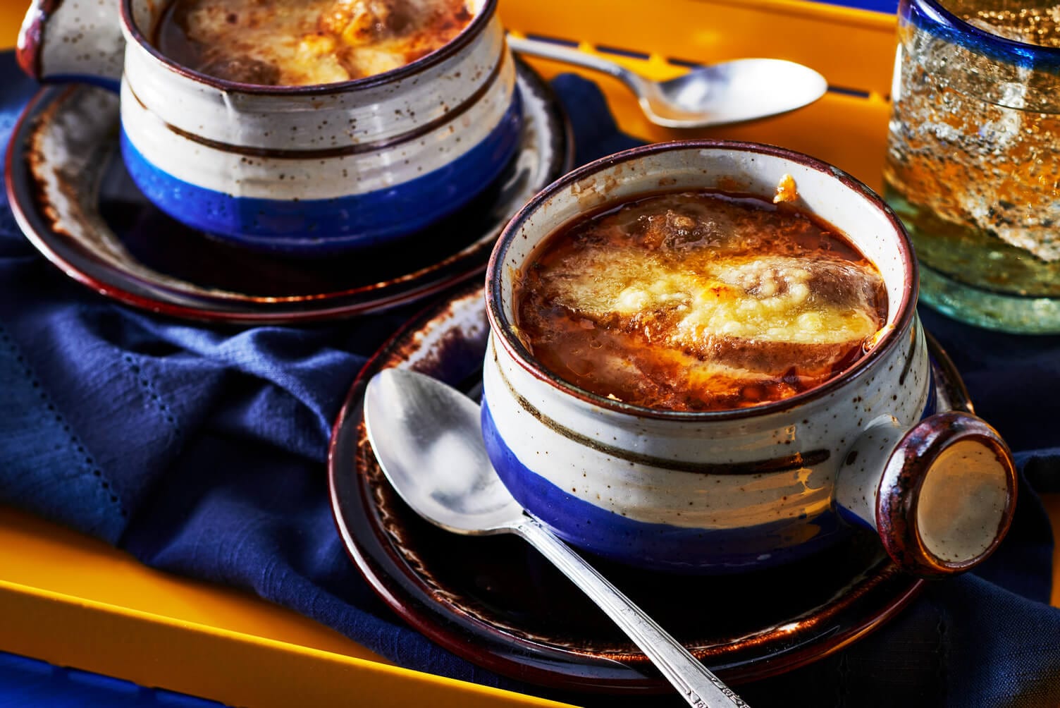 Delicious little bowls of French onion soup with potatoes.