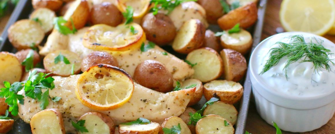 One pan lemon chicken with little potatoes.
