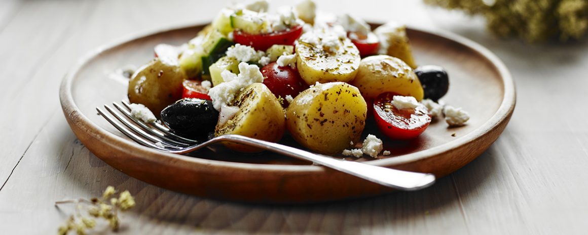 A plate of Greek potato salad.