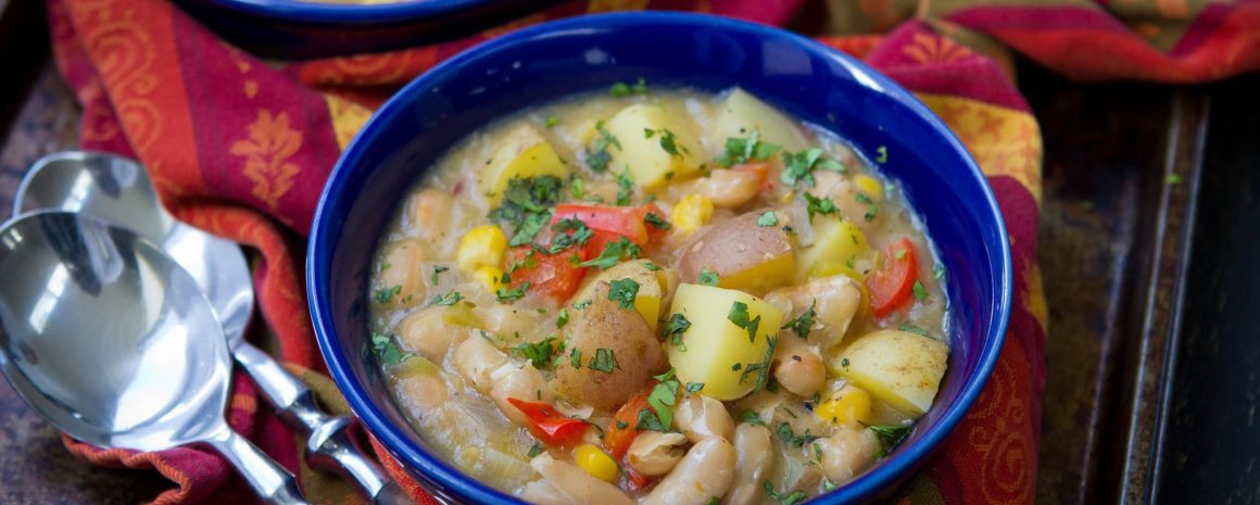 A bowl of green chile potato stew.