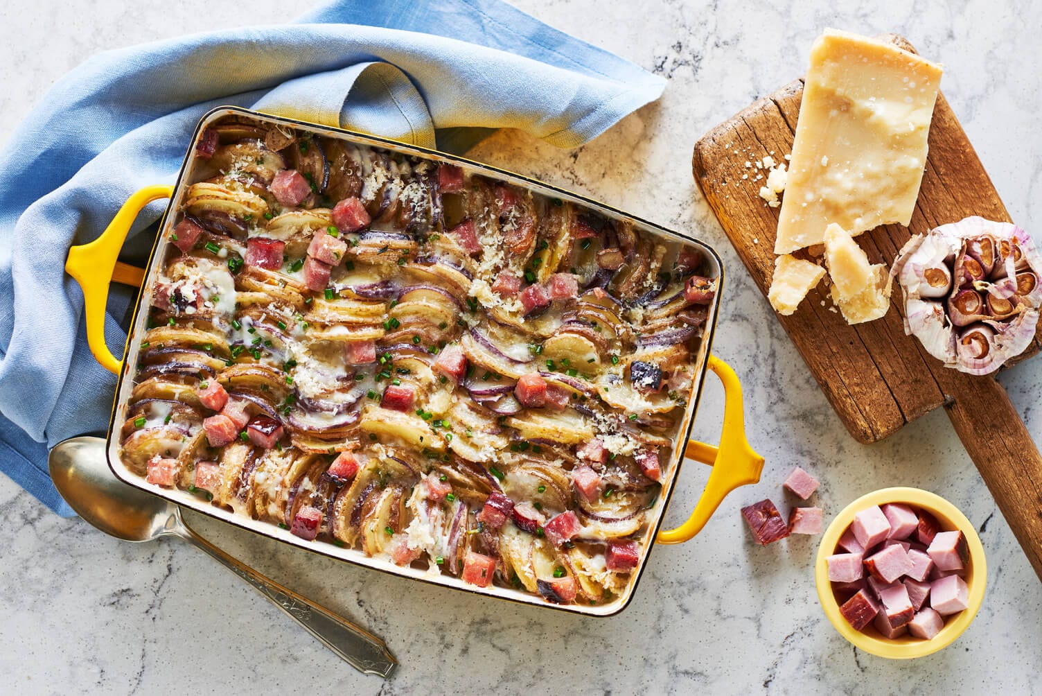 A nice big dish of ham and parmesan scalloped potatoes.