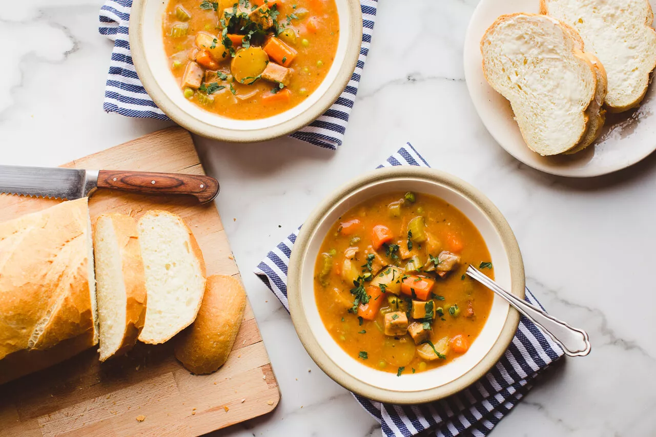 Instant Pot tofu and little potato stew in bowls.