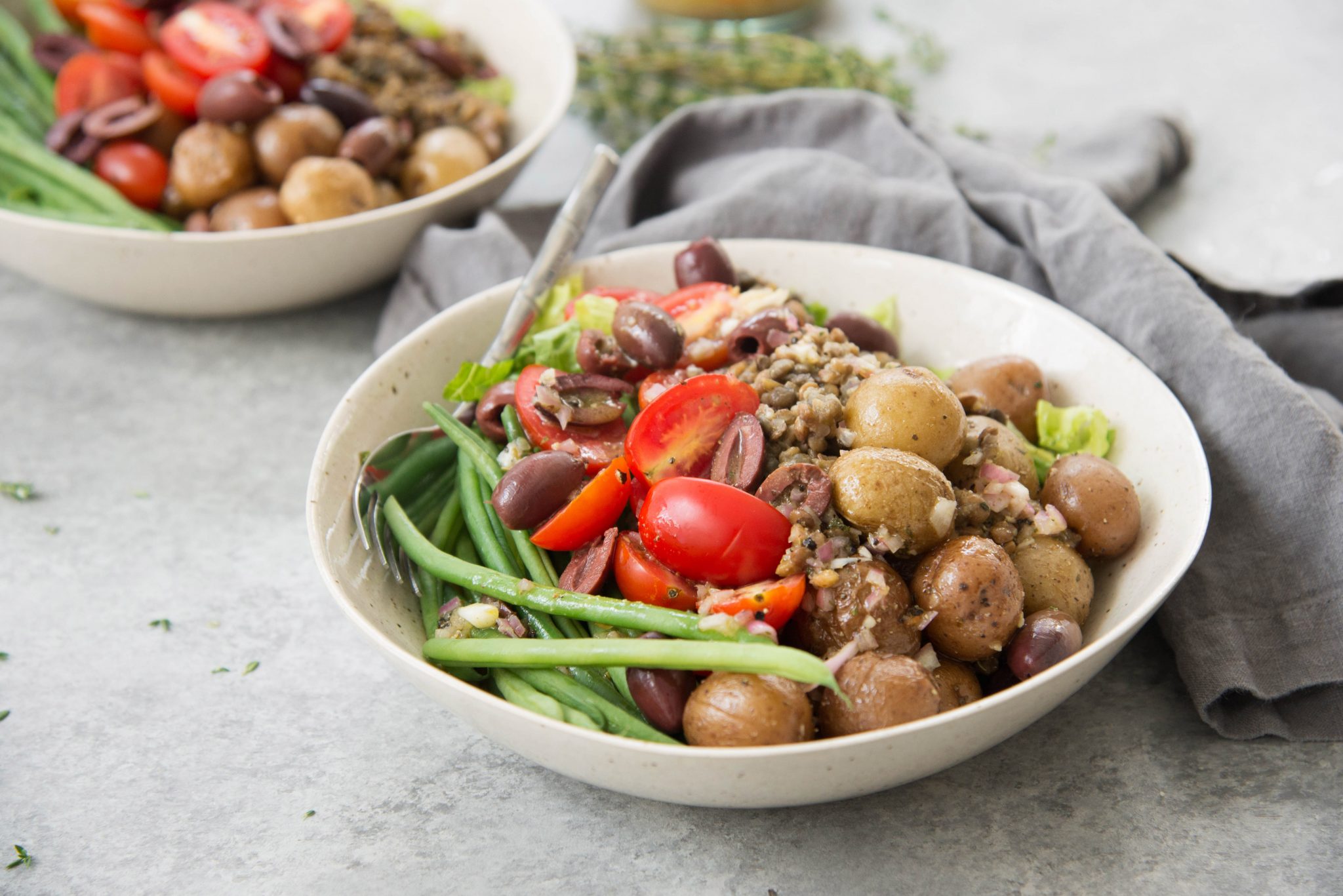 A lentil niçoise salad.