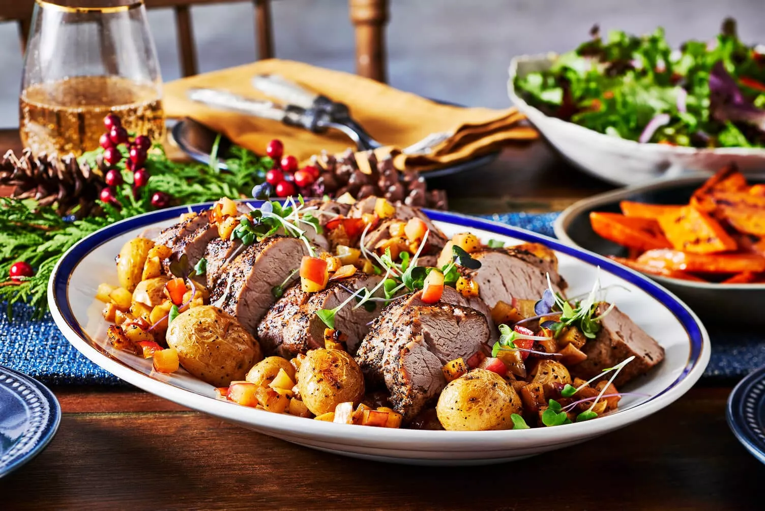 A delicious plate of pork tenderloin with Little Potatoes.