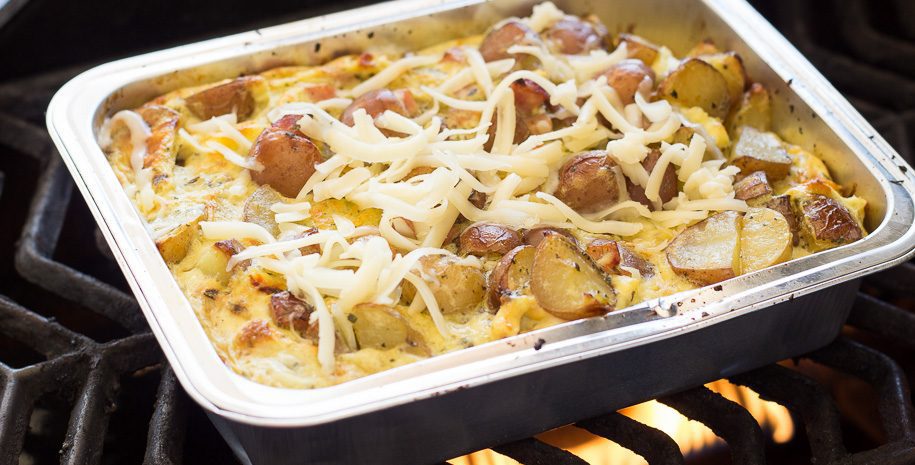 A grilled breakfast casserole in our Roast or Grill Ready package.