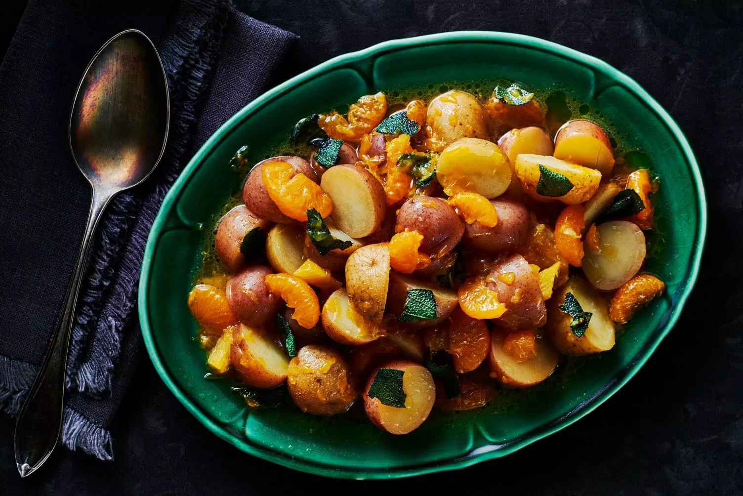 A tasty plate of sage and orange poached potatoes.