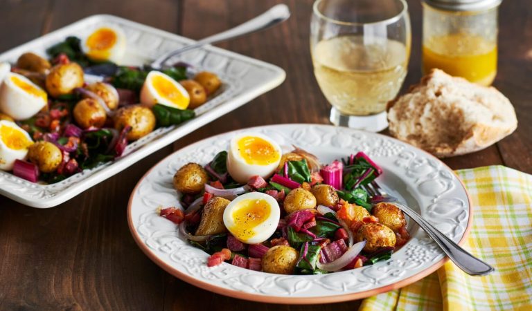 Soft boiled potatoes with Swiss chard and little potatoes.