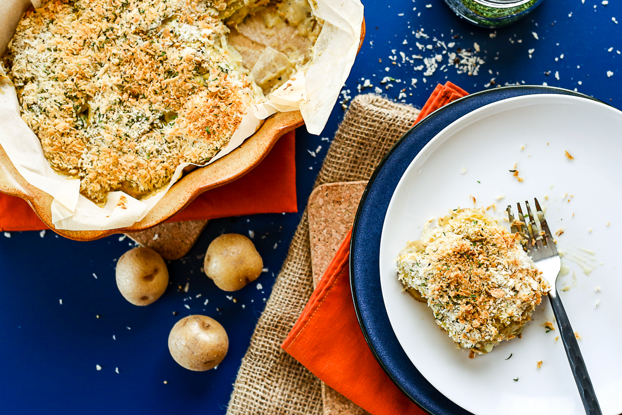 Vegan scalloped potatoes au gratin.