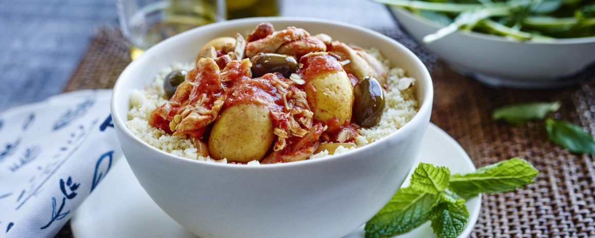 A bowl of slow cooker moroccan tagine.