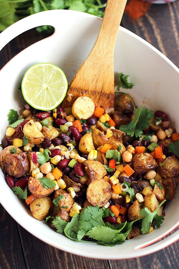 Salade de pommes de terre tex-mex aux trois légumineuses
