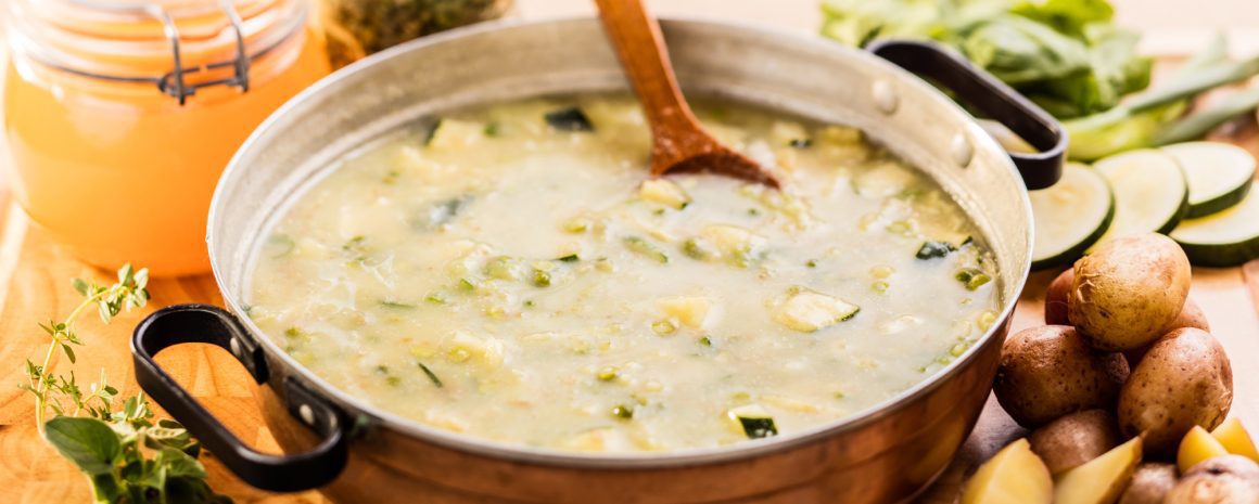 Vegan lentil soup in a large pot.