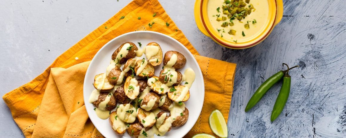 Vegan Queso Potatoes on a plate.