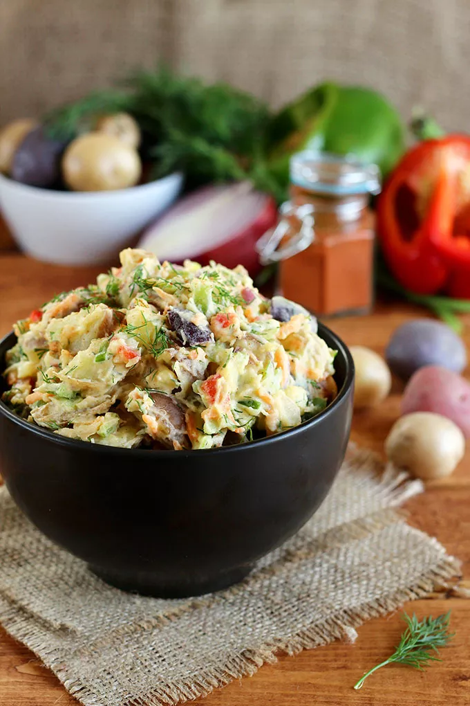 Vegan rainbow potato salad.