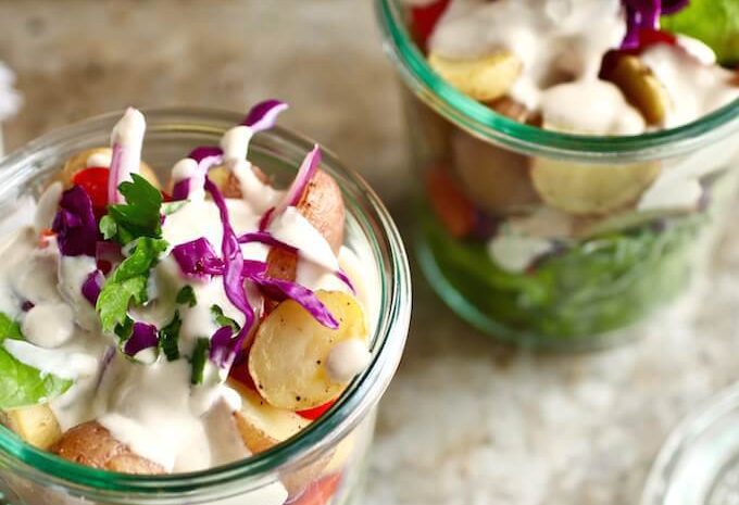 Veggie loaded jars of salads