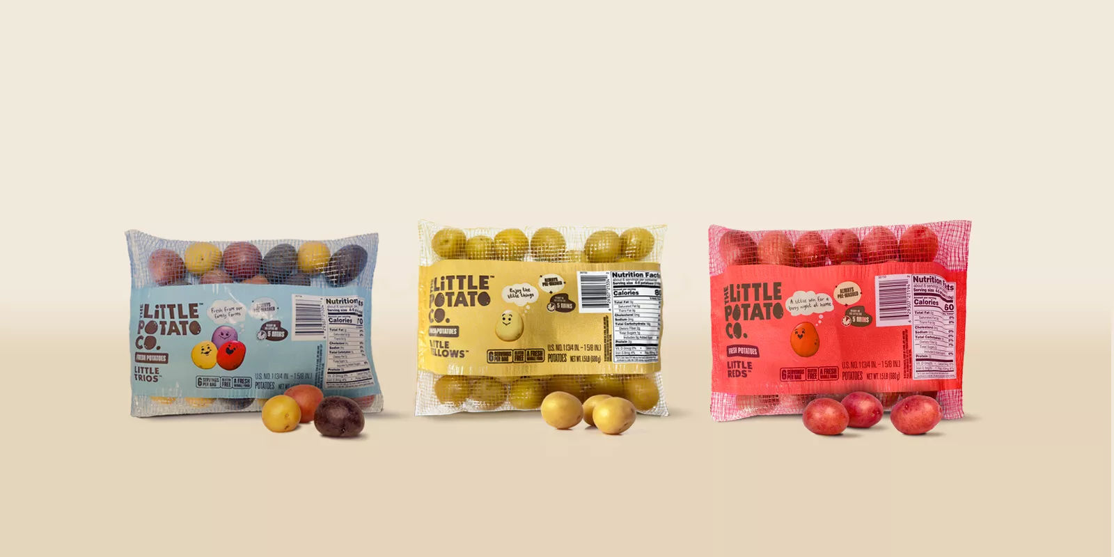 Walmart exclusive 3 mesh bags with various potatoes from the Little Potato Company
