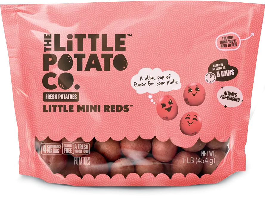 A bag with Little Mini Reds potatoes for Canada market from the Little Potato Company