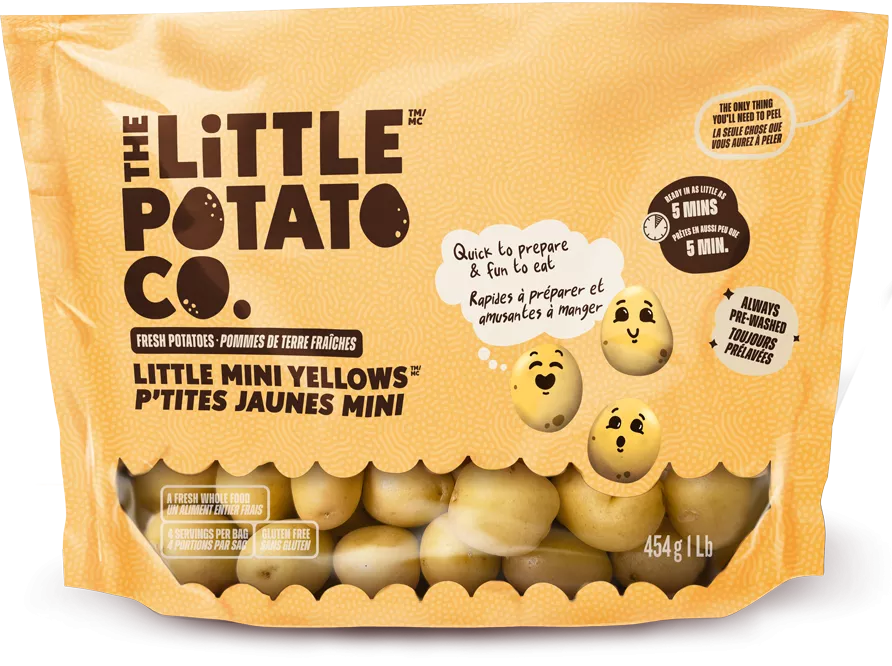 A bag with Little Mini Yellows potatoes for Canada market from the Little Potato Company