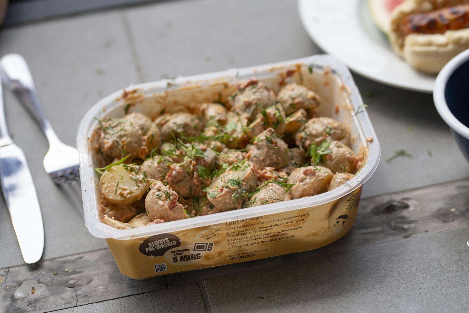 Sun-Dried Tomato and Herb Potato Salad in a Microwave Ready kit.