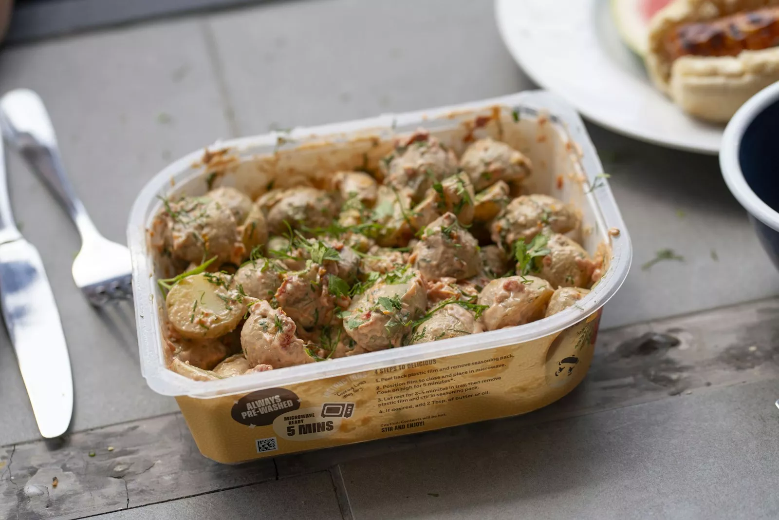 Sun-Dried Tomato and Herb Potato Salad in a Microwave Ready kit.