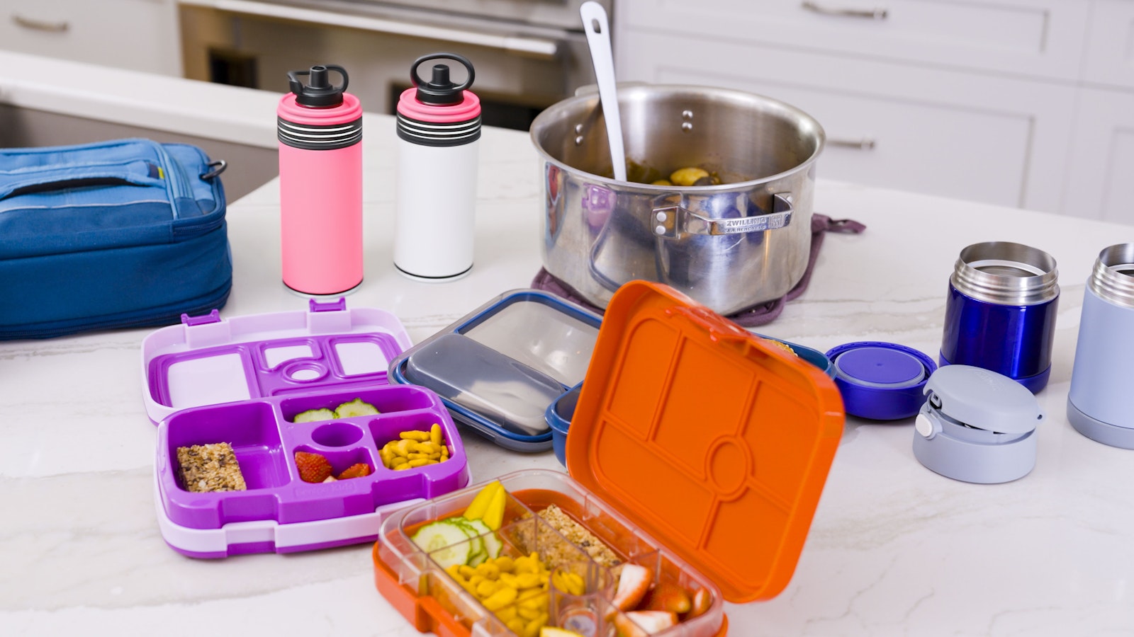 A healthy boxed lunch that parents have packed for their kids.