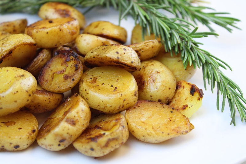 Sous-Vide Little Potatoes cooked and crispy.