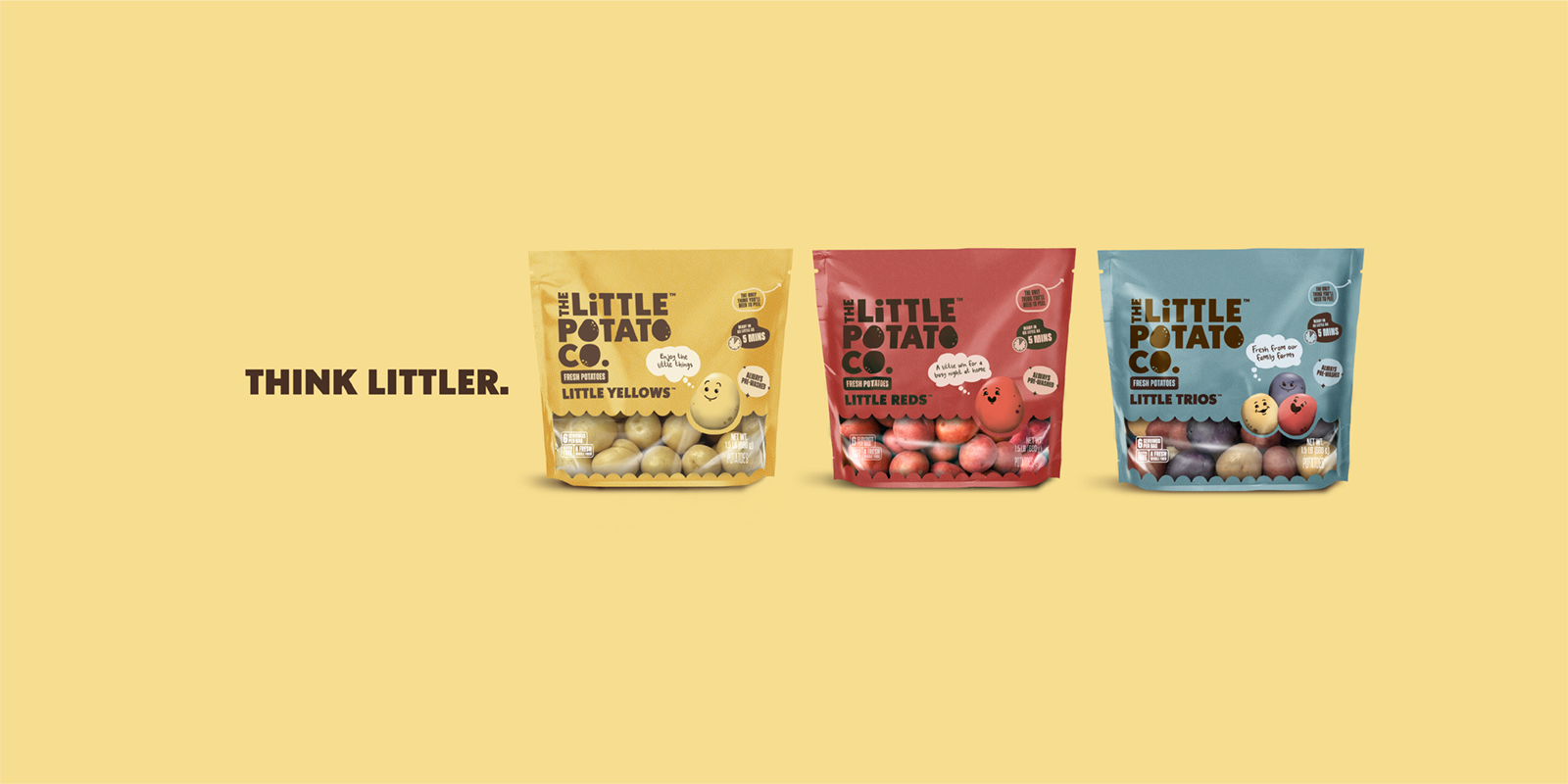 Little Yellows™, Little Reds™, and Little Trios™ packaging with the text 