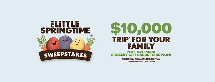 A banner with smiling potato characters with the text promoting a spring sweepstakes.