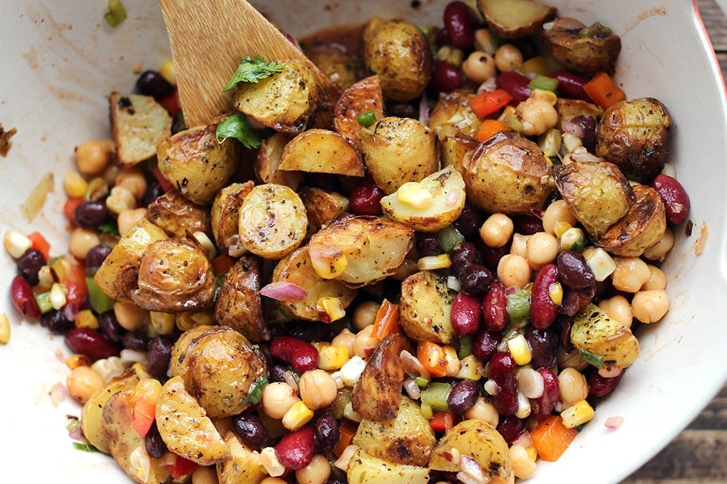 A bowl of Tex-Mex Potato Salad with Little Potatoes.