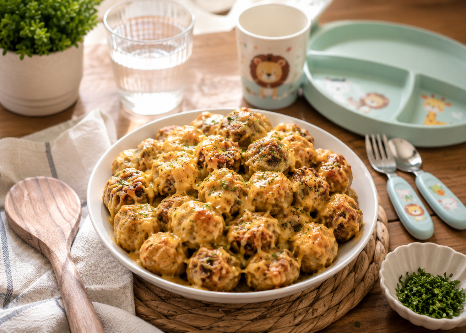 A bowl of cheesy A Little Homestyle Ranch™ Microwave Ready Little Potatoes with smoked sausage.