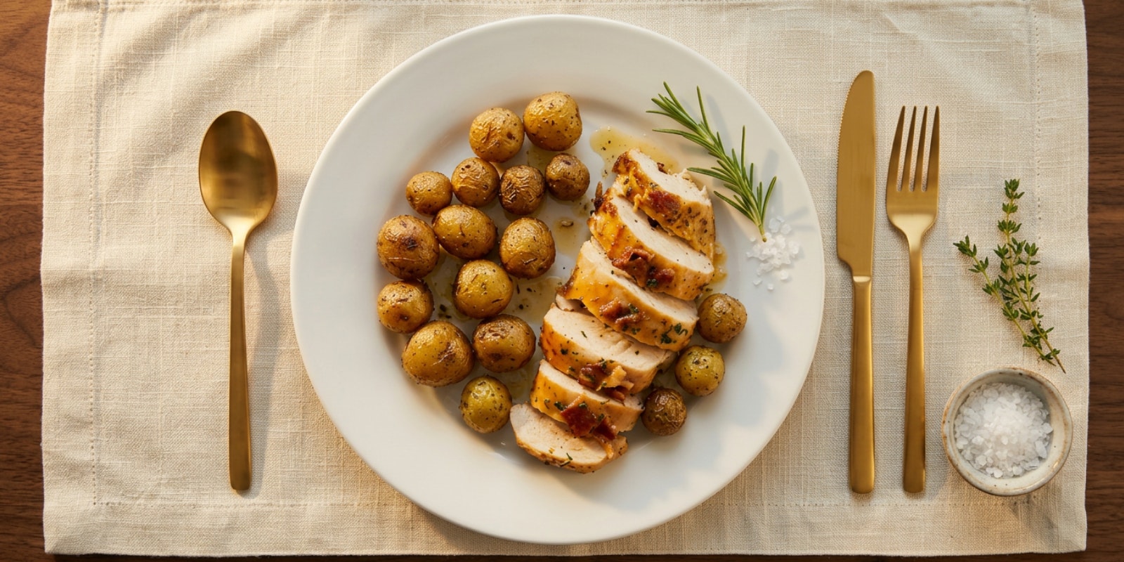 A plate of A Little Homestyle Ranch™ Little Potatoes and chicken.